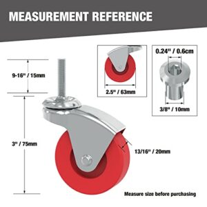 BIG RED 2.5 Inch Stem Caster Wheels Set of 6,Heavy Duty 360 Degree Swivel Stem Casters for Creeper Service Utility Cart Stool Post Mount,ATR6551-6PB