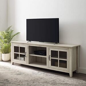 walker edison portsmouth classic 2 glass door tv stand for tvs up to 80 inches, 70 inch, birch