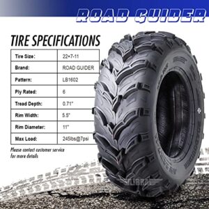 Set 2 Road Guider ATV Mud Tires 22x7-11 22X7X11 6PR 20mm deep tread for Honda Recon 250 Suzuki Ozark 250