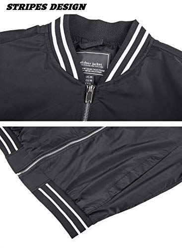 TACVASEN Black Track Jacket For Men Zipper Bomber Men's Jackets For Spring And Fall Men's Casual Jacket Outdoor Windbreaker Lightweight Bomber Jackets
