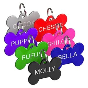 Pet ID Tag Custom for Dog Cat Personalized | Many Shapes and Colors to Choose from | Made in USA | Strong Anodized Aluminum (Large, Bone)