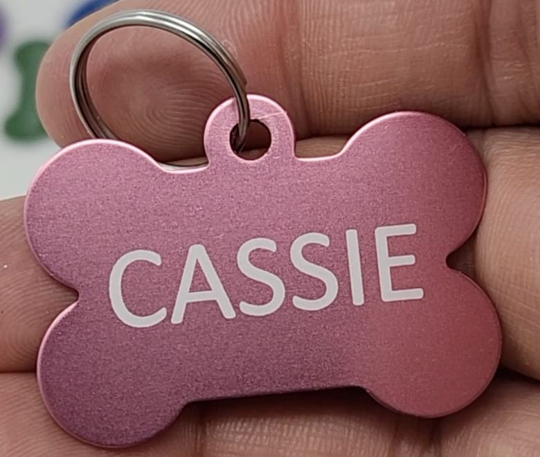 Pet ID Tag Custom for Dog Cat Personalized | Many Shapes and Colors to Choose from | Made in USA | Strong Anodized Aluminum (Large, Bone)
