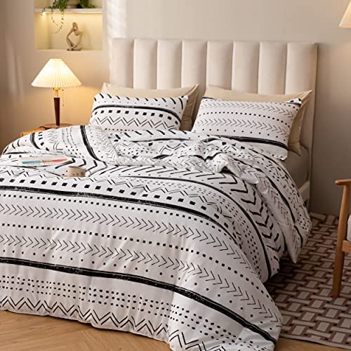 Smoofy Aztec White Bedding Sets Queen Size, Folkloric Art Pattern Boho Aztec Comforter Set with Soft Microfiber Fill Bedding, 1 Comforter 2 Pillowcases