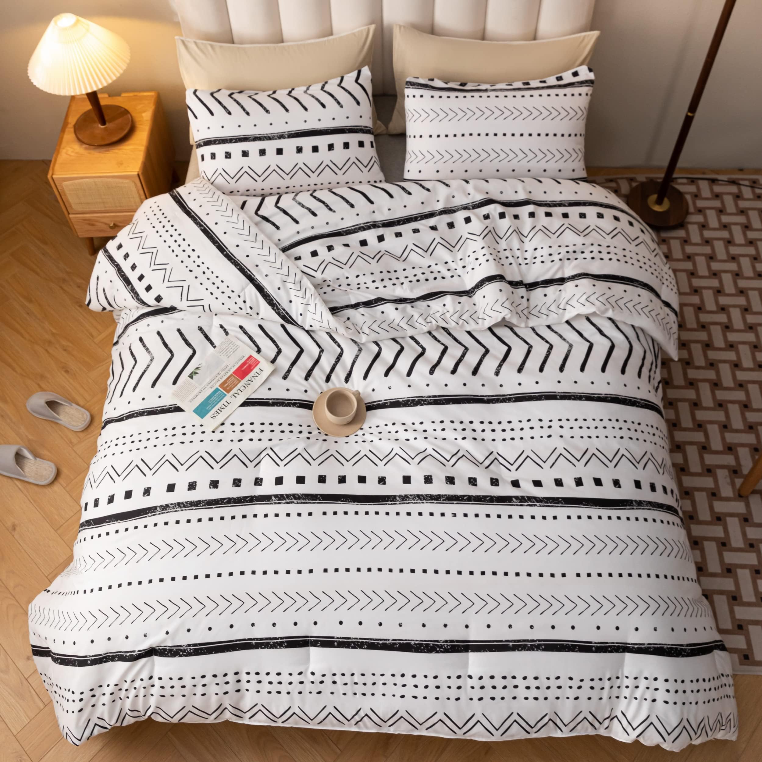 Smoofy Aztec White Bedding Sets Queen Size, Folkloric Art Pattern Boho Aztec Comforter Set with Soft Microfiber Fill Bedding, 1 Comforter 2 Pillowcases