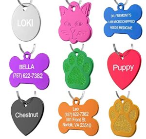 pet id tag custom for dog cat personalized | many shapes and colors to choose from | made in usa | strong anodized aluminum (bone silver, large)
