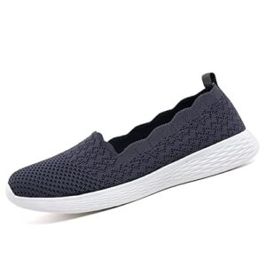 puxowe women's casual slip on walking flat shoes-lightweight low-top knit loafer sneaker deep gray size 5.5 us