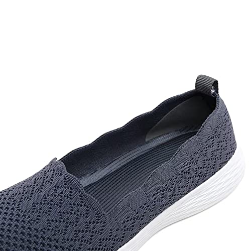 Puxowe Women's Casual Slip on Walking Flat Shoes-Lightweight Low-Top Knit Loafer Sneaker Deep Gray Size 5.5 US