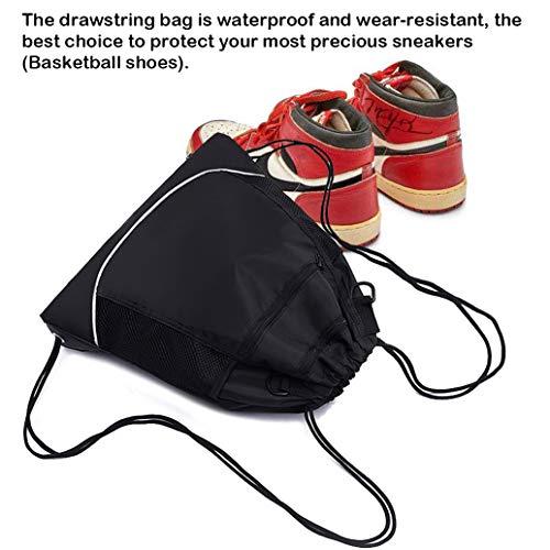 STAY GENT Drawstring Basketball Backpack for Boys, Foldable Soccer Backpack Gym Bag Sackpack Sports Sack with Detachable Ball Mesh Bag for Volleyball Baseball Yoga, Black