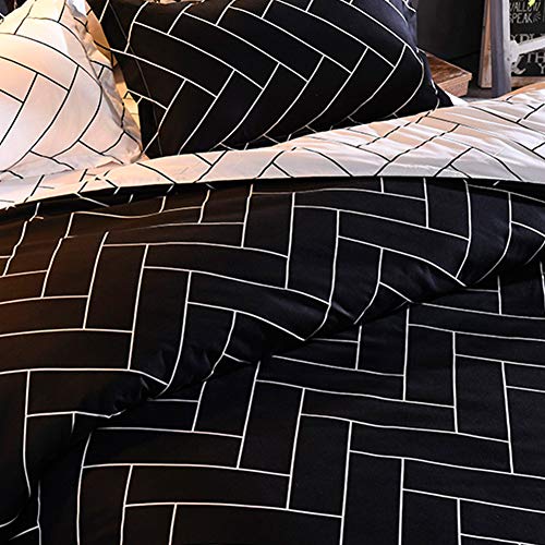 LAMEJOR Duvet Cover Set Queen Size Chevron Geometric Style Reversible Luxury Soft Bedding Set Comforter Cover(1 Duvet Cover+2 Pillowcases) Black/White