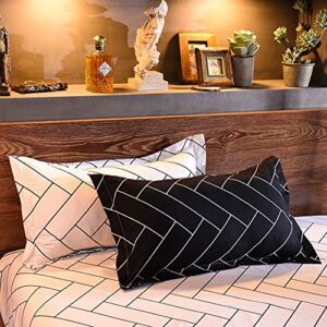 LAMEJOR Duvet Cover Set Queen Size Chevron Geometric Style Reversible Luxury Soft Bedding Set Comforter Cover(1 Duvet Cover+2 Pillowcases) Black/White