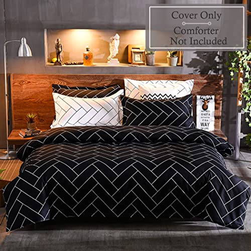 LAMEJOR Duvet Cover Set Queen Size Chevron Geometric Style Reversible Luxury Soft Bedding Set Comforter Cover(1 Duvet Cover+2 Pillowcases) Black/White