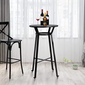 glitzhome 41.25" h black steel round bar table with soild elm wood top dining room pub table furniture