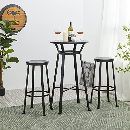 glitzhome 41.25" H Black Steel Round Bar Table with Soild Elm Wood Top Dining Room Pub Table Furniture