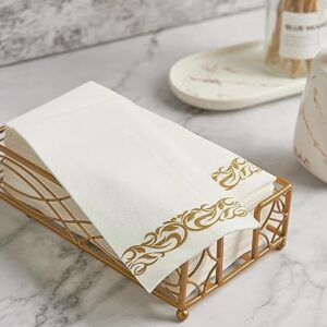 FOCUSLINE Disposable Linen-Feel Guest Towels [Pack of 100, 12" x 17"], Cloth-Like Paper Hand Towels Soft and Absorbent Bathroom Napkins, Party Napkins for Weddings, Dinners, or Events, Gold