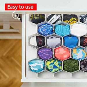 Flytianmy 32Pcs Honeycomb Drawer Organizers Adjustable Partition Storage for Underwear Socks Bras Ties Belts Scarves White Total of 72 Slots