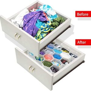 Flytianmy 32Pcs Honeycomb Drawer Organizers Adjustable Partition Storage for Underwear Socks Bras Ties Belts Scarves White Total of 72 Slots