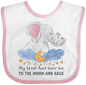 inktastic my great aunt loves me to the moon and back baby bib white and pink 3b114