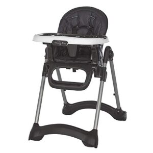 dream on me solid times high chair for babies and toddlers in black, multiple recline and height positions, lightweight portable baby high chair, 5 point safety harness, easy to clean surface