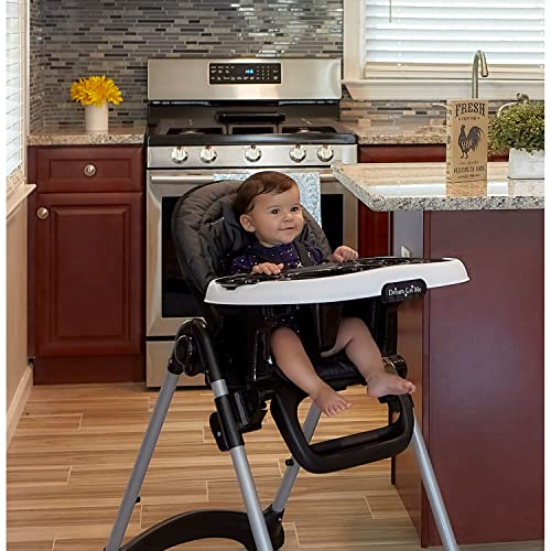 Dream On Me Solid Times High Chair for Babies and Toddlers in Black, Multiple Recline and Height Positions, Lightweight Portable Baby High Chair, 5 point Safety Harness, Easy to Clean Surface