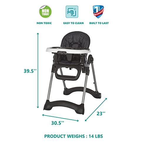 Dream On Me Solid Times High Chair for Babies and Toddlers in Black, Multiple Recline and Height Positions, Lightweight Portable Baby High Chair, 5 point Safety Harness, Easy to Clean Surface