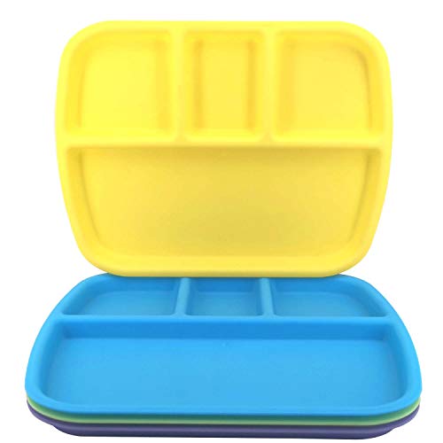 4-Compartment Divided Plastic Kids Plates for Todders|Baby Unbreakable Colorful BPA Free Set of 4