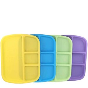 4-Compartment Divided Plastic Kids Plates for Todders|Baby Unbreakable Colorful BPA Free Set of 4