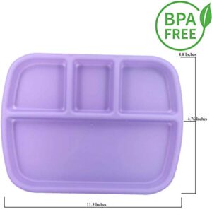 4-Compartment Divided Plastic Kids Plates for Todders|Baby Unbreakable Colorful BPA Free Set of 4