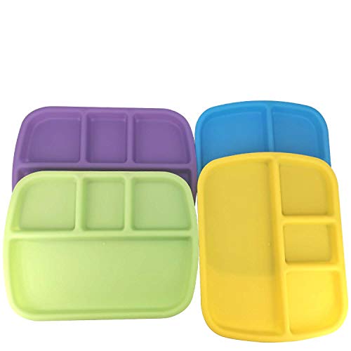 4-Compartment Divided Plastic Kids Plates for Todders|Baby Unbreakable Colorful BPA Free Set of 4