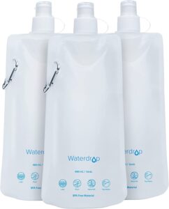 waterdrop water pouch for drinking, hiking water bag, pouch water bottle, compatible with filter straw, reuseable, foldable, bpa-free, 16 oz, pack of 3