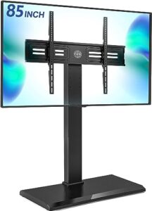 fitueyes iron base universal floor tv stand with swivel mount space saving for 50-85 inch led lcd oled plasma flat panel or curved screen tvs height adjustable wire management (black)