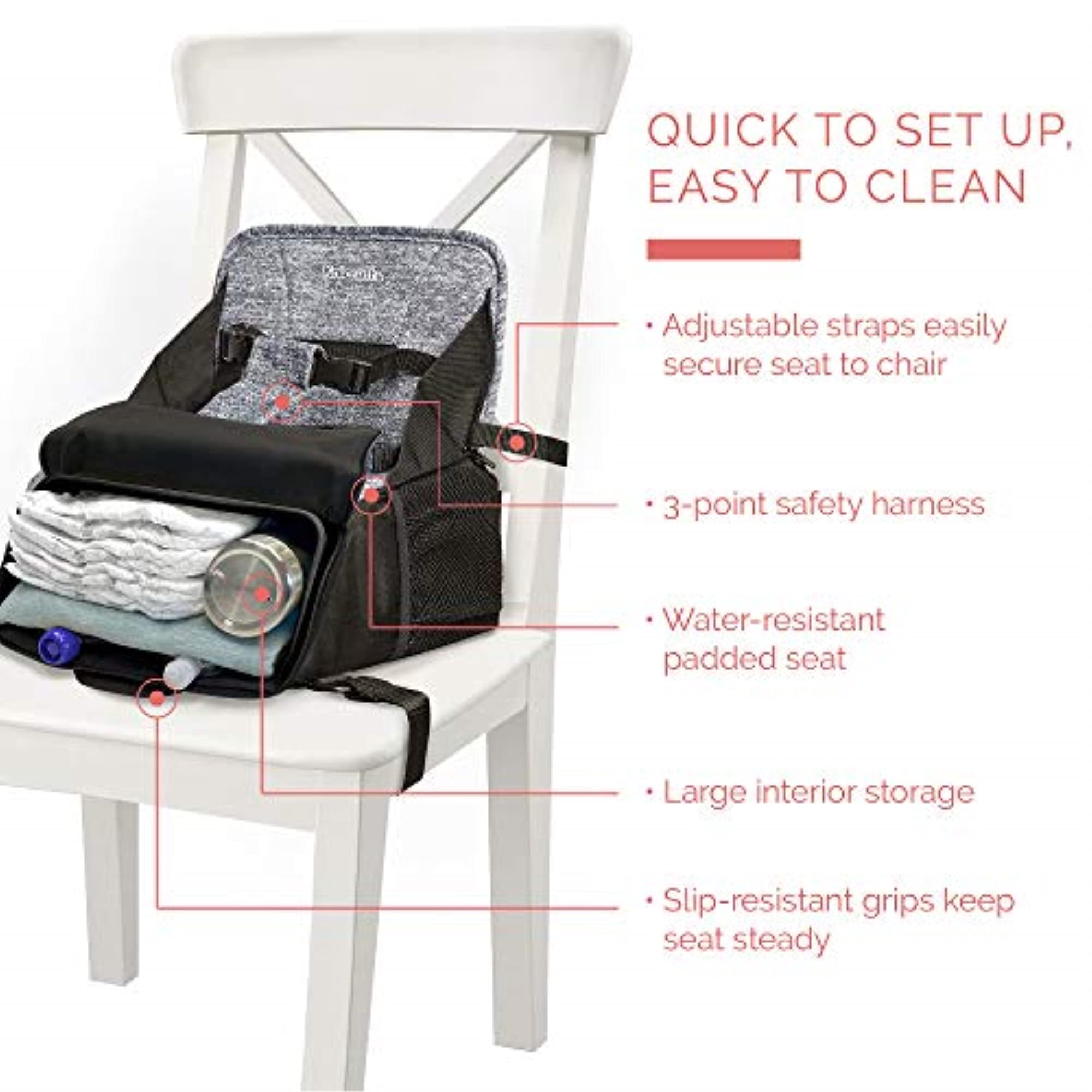 Kolcraft Travel Duo 2-in-1 Portable Booster Seat and Diaper Bag - Space Grey