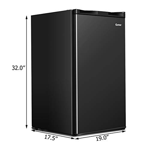 COSTWAY Compact Refrigerator, Single Door 3.2 CU.FT. Mini Fridge Compartment with Adjustable Thermostat and Removable Glass Shelves, Freezer Cooler Fridge for Dorm Apartment Office, Black