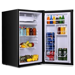 COSTWAY Compact Refrigerator, Single Door 3.2 CU.FT. Mini Fridge Compartment with Adjustable Thermostat and Removable Glass Shelves, Freezer Cooler Fridge for Dorm Apartment Office, Black