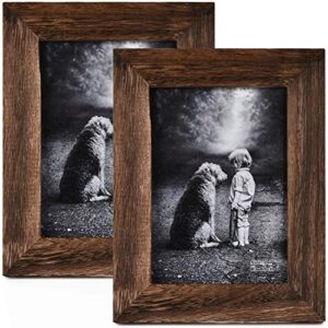 yaetm-5x7 picture frame, natural solid wood photo frame display for tabletop and wall high definition glass carbonized black(2 pack)