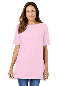 woman within women's plus size perfect short-sleeve boatneck tunic - 2x, pink