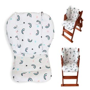 baby high chair cushion, thick pad for wooden high chair, baby dining chair liner mat(blue rainbow)