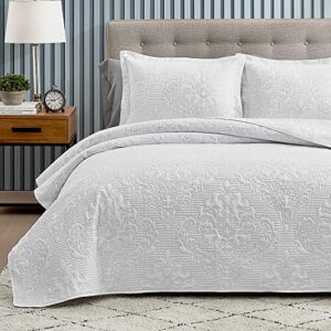 hansleep quilt set king - quilt king size bedding set damask, lightweight bedspread coverlet white, ultrasonic quilting no stitch