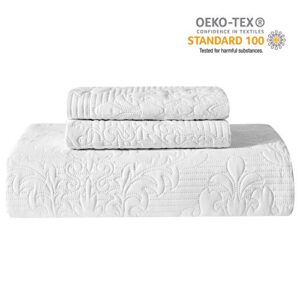 Hansleep Quilt Set King - Quilt King Size Bedding Set Damask, Lightweight Bedspread Coverlet White, Ultrasonic Quilting No Stitch