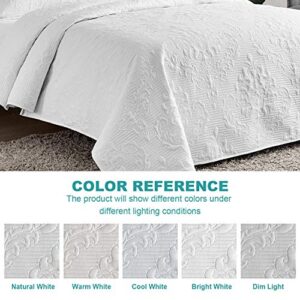 Hansleep Quilt Set King - Quilt King Size Bedding Set Damask, Lightweight Bedspread Coverlet White, Ultrasonic Quilting No Stitch