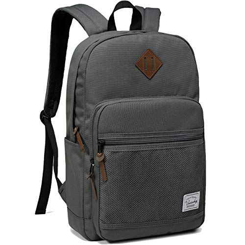 VASCHY School Backpack, Water Resistant Lightweight Casual Backpack for Men Women with Padded Laptop Sleeve Dark Gray