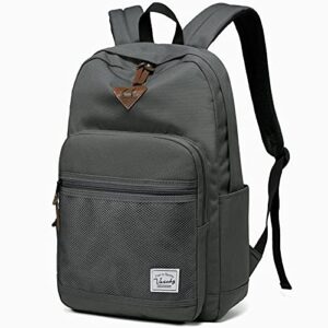 VASCHY School Backpack, Water Resistant Lightweight Casual Backpack for Men Women with Padded Laptop Sleeve Dark Gray