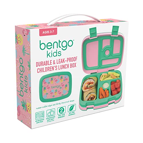 Bentgo® Kids Prints Leak-Proof, 5-Compartment Bento-Style Kids Lunch Box - Ideal Portion Sizes for Ages 3 to 7 - BPA-Free, Dishwasher Safe, Food-Safe Materials (Tropical)