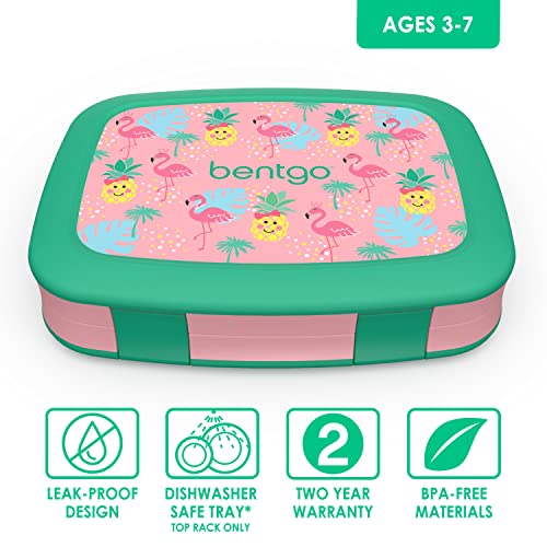 Bentgo® Kids Prints Leak-Proof, 5-Compartment Bento-Style Kids Lunch Box - Ideal Portion Sizes for Ages 3 to 7 - BPA-Free, Dishwasher Safe, Food-Safe Materials (Tropical)