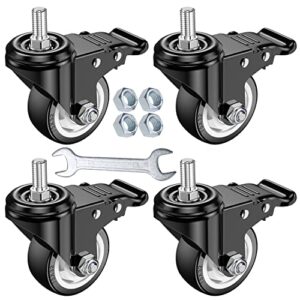 dicasal 3 inch stem casters swivel stem mount industrial castors with american size thread 1/2"-13x1" safety dual locking wheels pu foam no noise wheel for workbench furniture diy carts