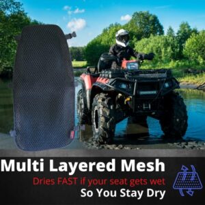 Badass Moto ATV Seat Covers: Motorcycle Seat Cushion. 3DMesh Cooling Air Flow Motorcycle seat pad. Versatile Powersports ATV Seat Protector Stops Hot Seat, Swass. Quick-Dry, Hide Ugly Rips.