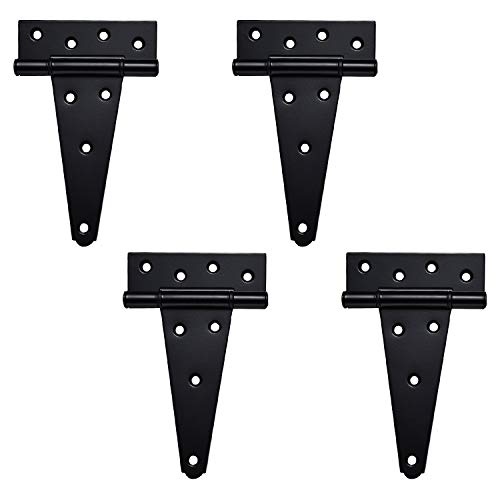 6 Inch T-Strap Heavy Duty Shed Door Hinges,Black Tee Hinge for Wooden Fences,Yard Door,Barn Door Gates, Wrought Hardware Rustproof,4 PCS