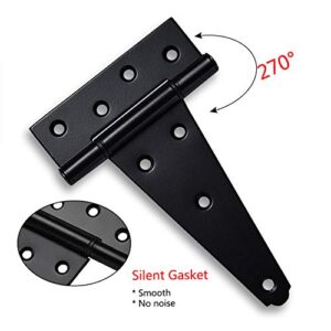 6 Inch T-Strap Heavy Duty Shed Door Hinges,Black Tee Hinge for Wooden Fences,Yard Door,Barn Door Gates, Wrought Hardware Rustproof,4 PCS