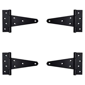 6 Inch T-Strap Heavy Duty Shed Door Hinges,Black Tee Hinge for Wooden Fences,Yard Door,Barn Door Gates, Wrought Hardware Rustproof,4 PCS