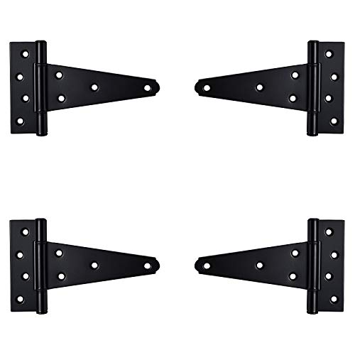 6 Inch T-Strap Heavy Duty Shed Door Hinges,Black Tee Hinge for Wooden Fences,Yard Door,Barn Door Gates, Wrought Hardware Rustproof,4 PCS