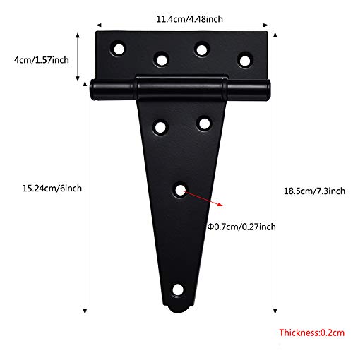 6 Inch T-Strap Heavy Duty Shed Door Hinges,Black Tee Hinge for Wooden Fences,Yard Door,Barn Door Gates, Wrought Hardware Rustproof,4 PCS